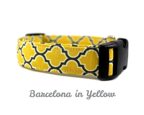 زفاف - Lemon Zest Dog Collar / Adjustable / Boy Dog Collar / Style: Barcelona in Yellow / Available in 4 Sizes
