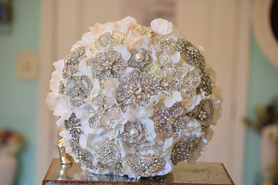 Свадьба - Ready to Ship Custom Petal Brooch Bouquet with option to add one accent color