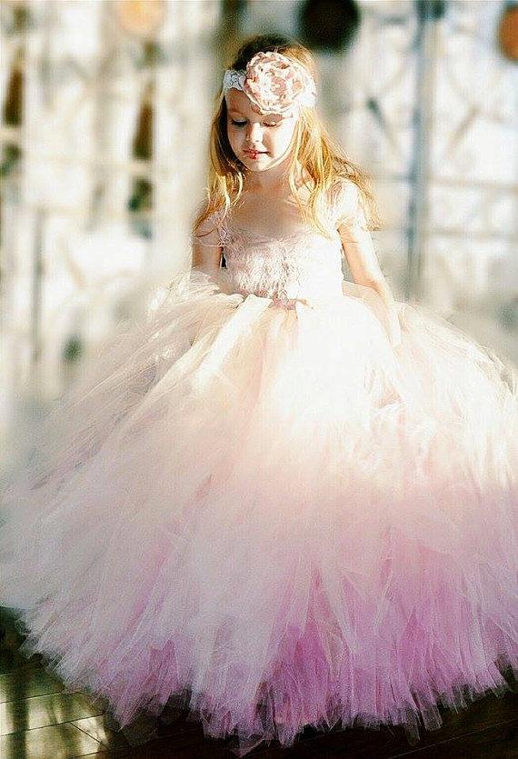 Wedding - flower girl dress, adorable blush ivory and champagne flower girl tutu dress