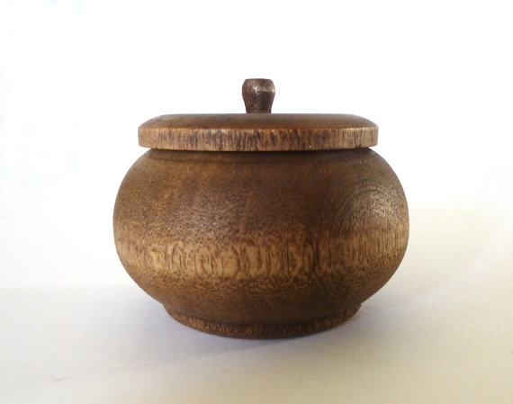 Mariage - Walnut stained wood jewelry box, dark wood box, trinket box, round wood box, chocolate wood, ring keepsake box, ring bearer box