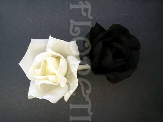 Wedding - Ivory and Black Miniature Rose Buds Duo Hair Clip Wedding Veil Accessory