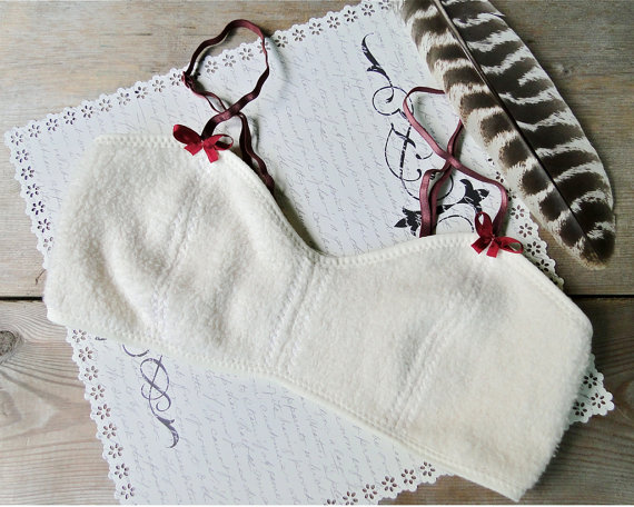 زفاف - Organic cotton sherpa bralette  - white soft  bra - made to measure