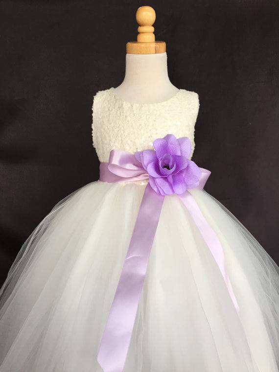 Mariage - Ivory Wedding Bridal Bridesmaids Sequence Tulle Flower Girl Dress Toddler 2 4 6 8 10 12 14