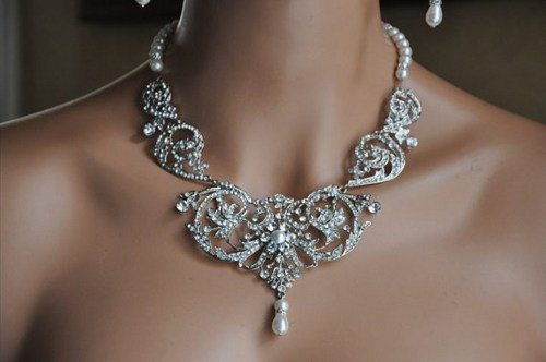 زفاف - Bridal Jewelry Set,Bridal Necklace and Earrings Set,Vintage Style Jewelry Set,Wedding Jewelry, Swarovski Crystal and Pearls,URSALA