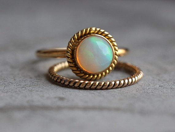 Wedding - 14k Gold Opal ring - Engagement ring - Wedding ring - Artisan ring - October birthstone - Bezel ring - Gift for her - Christmas gift