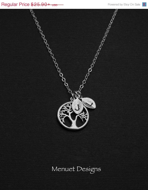 زفاف - 15% Weekend Sale Mother Necklace, Silver Tree of Life Necklace, Personalized Jewelry, Wedding Bridal Necklace, Monogram Tree Leaf Pendant,In