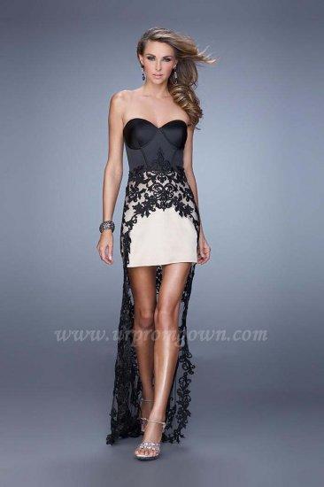 Mariage - 2015 Black/Nude La Femme 21455 Satin High Low Two Tone Prom Gown