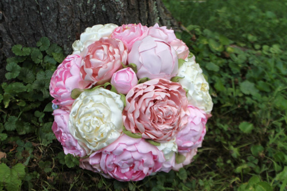 زفاف - Garden peony fabric wedding bouquet