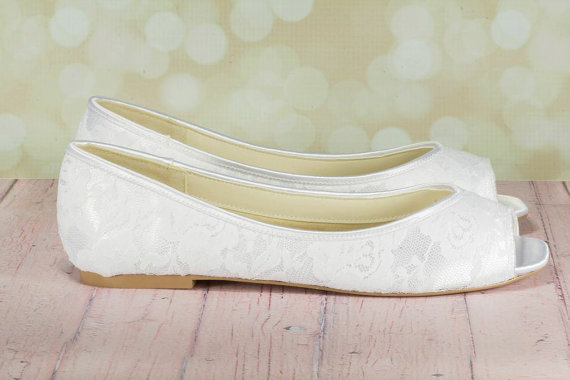 Mariage - Lace Shoe - Lace Wedding Shoes - Lace Flats - Wedding Flats - Open Toe Flats - Lace Shoes - Lace - Flats - Avaialble In Over 250 Colors Shoe