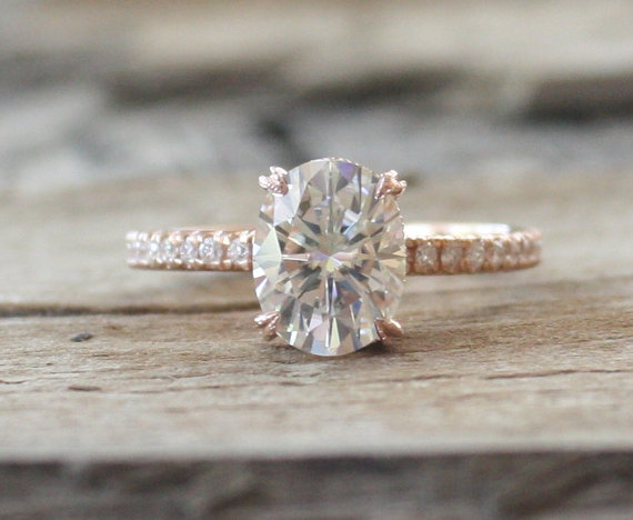 زفاف - Oval Forever Brilliant Moissanite Solitaire Diamond Engagement Ring in 14K Rose Gold