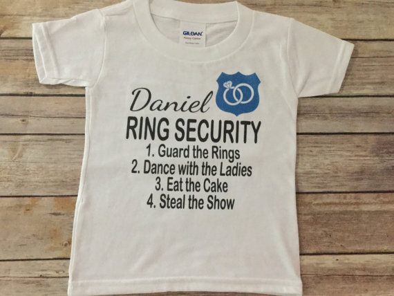 زفاف - Personalized Ring Security Badge T Shirt or One Piece (custom text/colors)