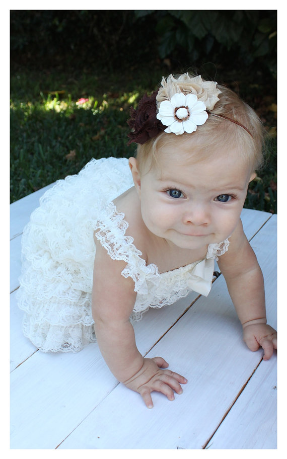 Mariage - Ivory  Lace Petti Dress with Headband....Photo Prop,  Baptism, Flower Girl, Wedding, Party Dress  (Infant, Toddler, Child)