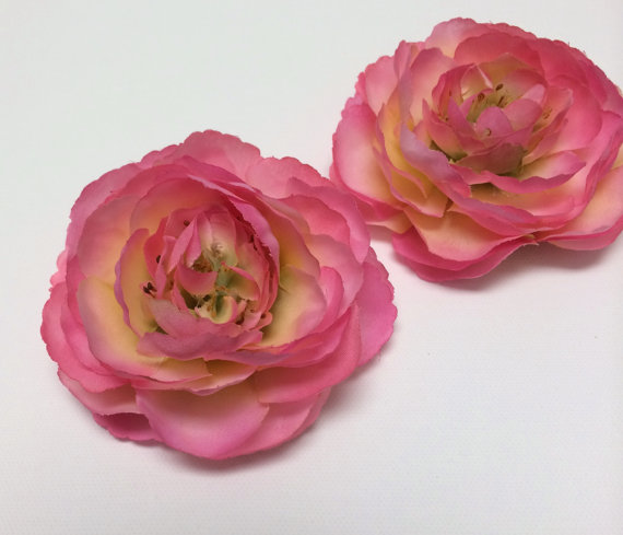 Wedding - Silk Flowers - Two Ranunculus Flowers in LAVENDER PINK - 3.5 Inches - Artificial Flowers