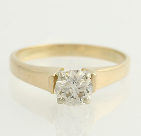 زفاف - Diamond Solitaire Engagement Ring - 14k Yellow White Gold Round Cathedral .66ct F3835