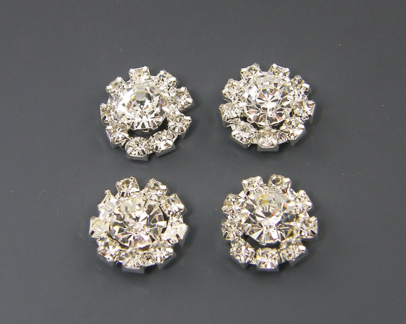 Hochzeit - Flat Back Rhinestone Buttons Jewelry Supply for Bridal Wedding DIY Crafts Silver Round Earring Finding LG1-1