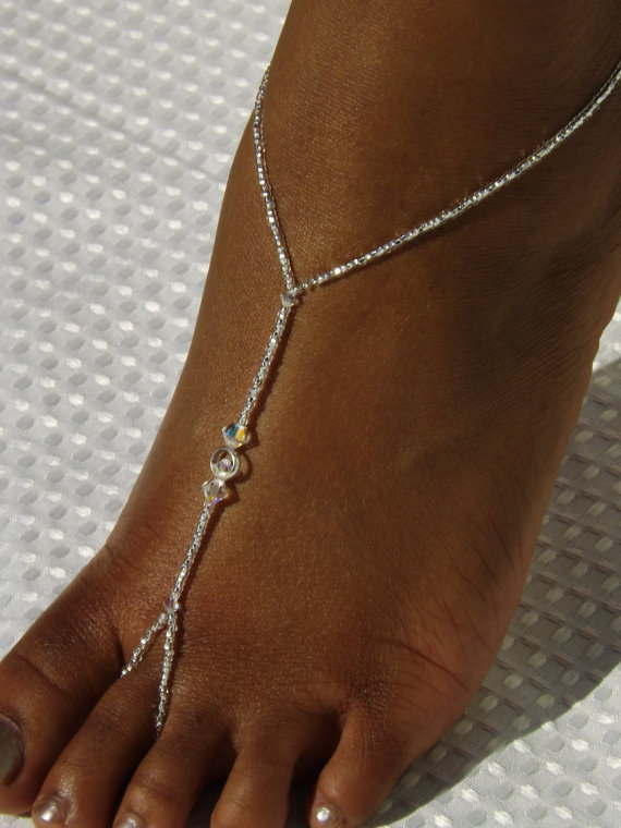 Свадьба - Wedding Barefoot Sandals Bridal Foot Jewelry Swarovski Anklet Crystal Sandal