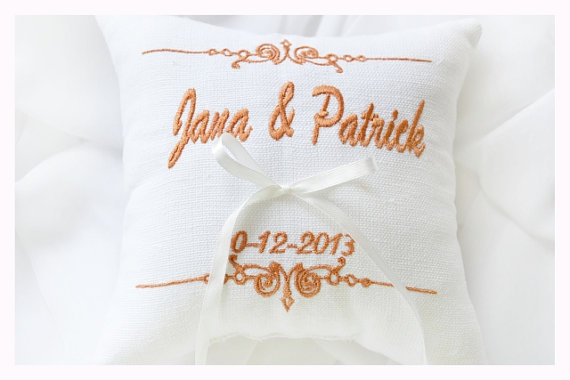 Hochzeit - Personalized Ring Bearer Pillow ,wedding ring pillow, wedding pillow ,  embroidery wedding pillow (R29)