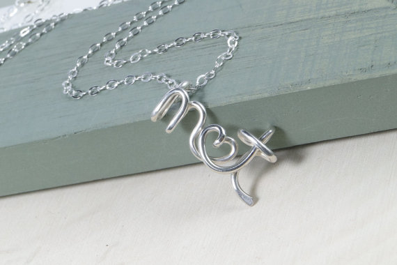 زفاف - Personalized Name Necklace, Two Lovers Initial Necklace in Sterling Silver Wire, Heart Necklace, Initial Jewelry, Personalized Wedding Gift