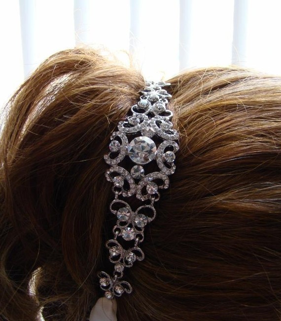زفاف - Bridal Headband, Rhinestone Headband, Victorian Wedding Headband, Bridesmaids Headband, Rhinestone 5" 