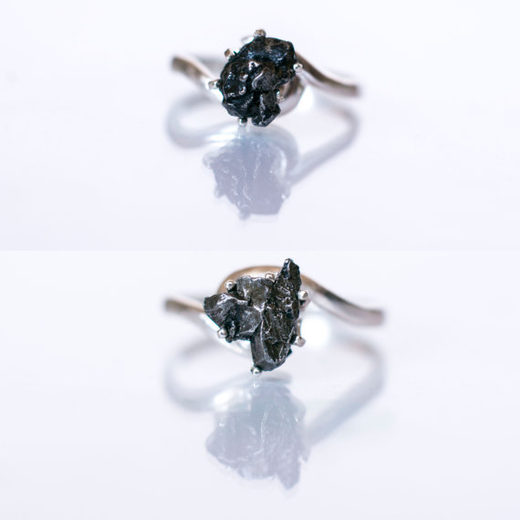 Hochzeit - Meteorite Ring with Sterling Silver and Campo del Cielo - Engagement Ring "Josephine"
