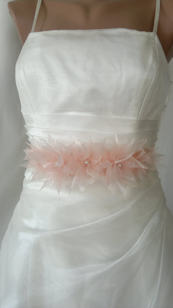 Hochzeit - Handcraft Five Peach Lotus Bridal Wedding Dress Sash Belt