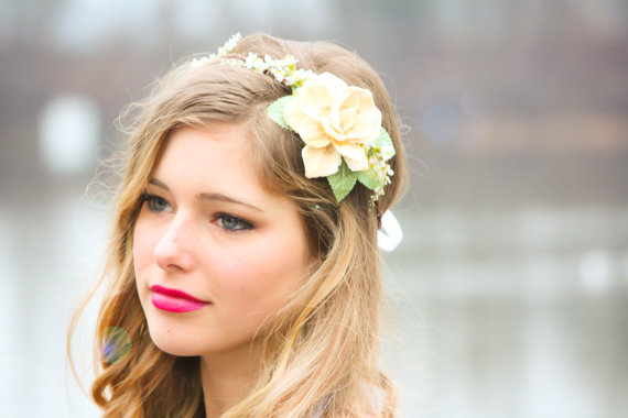 زفاف - bridal headband, wedding accessories, natural bridal headpiece, bridal headband, natural flower crown