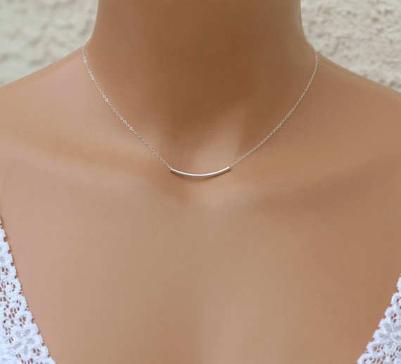Hochzeit - Bar Necklace, Simple Silver Necklace, Dainty Necklace, Everyday Necklace, Sterling Silver Necklace, Bridesmaid Gift, Layered Necklace