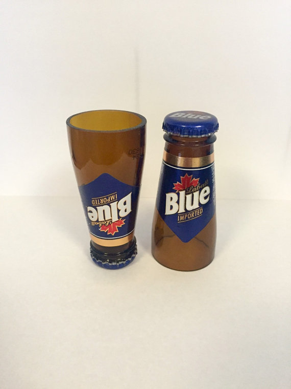 Mariage - Labatt Blue Beer Bottle Shot Glasses. Man Cave. Gift Idea. Groomsmen. Bar. Recycled Glassware.