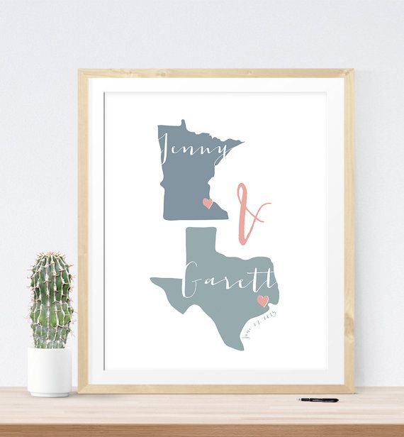 Mariage - Wedding Guest Book Alternative Print Two State Map Guest Sign In Board