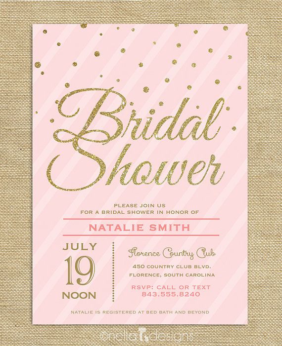 Свадьба - Blush Pink & Gold Glitter Bridal Shower Invitation Confetti Stripes Wedding Shower Printable Bridal Brunch Invite