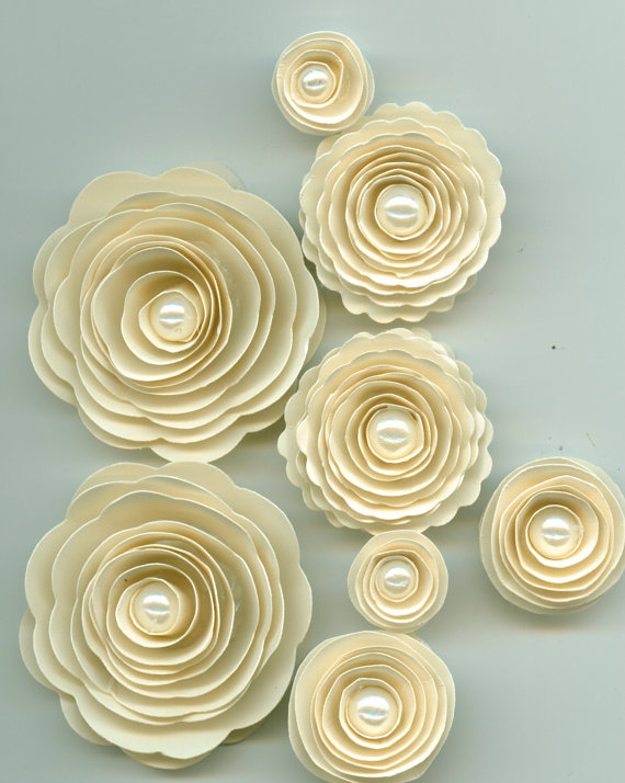 زفاف - Pearl Sand Ivory Rose Spiral Paper Flowers for Weddings, Bouquets, Events and Crafts