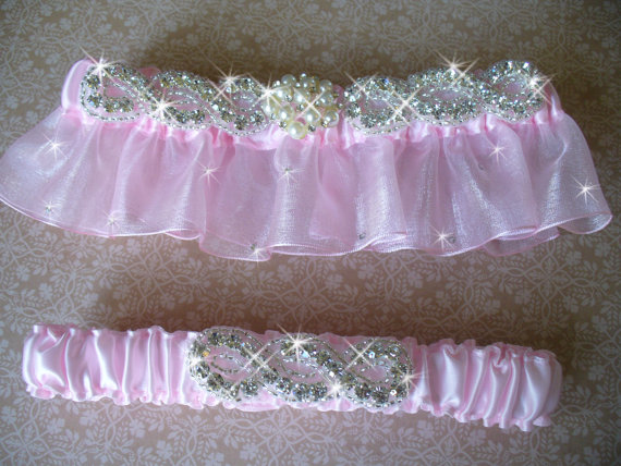 زفاف - Candy Pink Wedding Garter Set, Bridal Garter Belts, Light Pink Garter, Rhinestone Wedding Garter, Wedding Garter, Bridal Garters