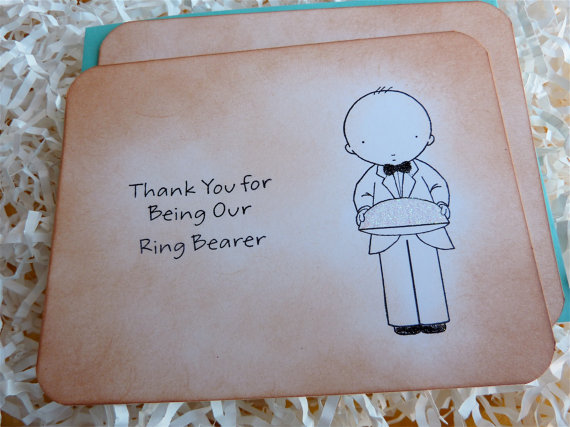 Wedding - Ring Bearer Thank You Flat Note Card Vintage Style with Glitter