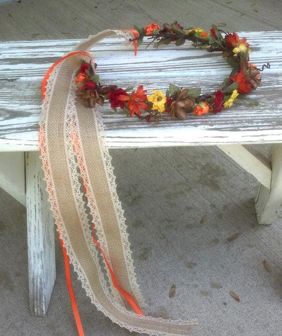 Свадьба - Barn Weddings Bridal Flower Crown dried floral hair wreath by AmoreBride Orange rust Rustic Headdress party acessories garland halo summer