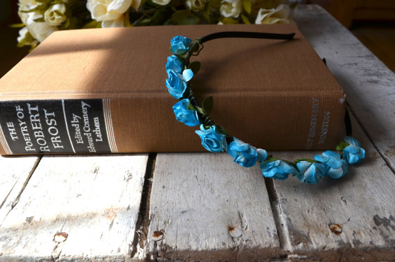 زفاف - Periwinkle Blue Rose Floral Crown, Blue Flower Headband, Flower Crown, Wedding Headpiece, Bridesmaid headpiece, flower girl headband