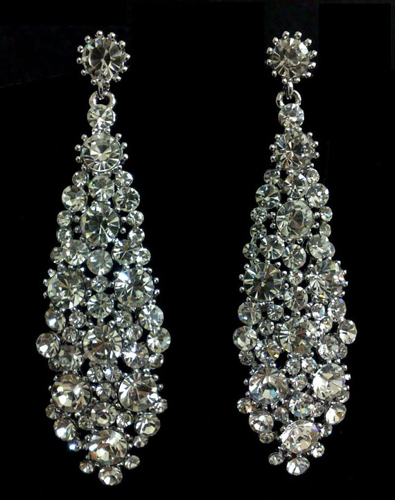 Wedding - Art Deco Bridal Earrings, Geometric Earrings, Statement Jewelry, Gatsby Weddings, Swarovski Crystals, NECKTIE