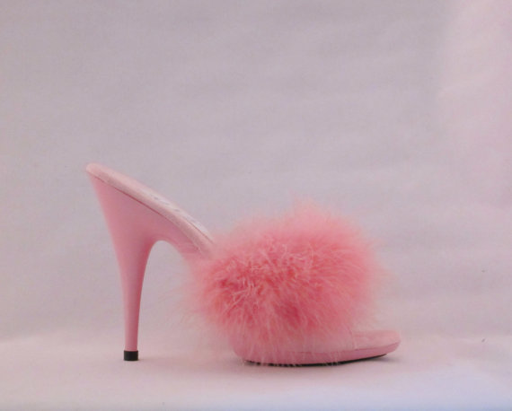 زفاف - VIP 5 inch Handmade Baby Pink Marabou Boa Slippers High Heel Sandals Woman Shoes (Other Platform Heights Available!)