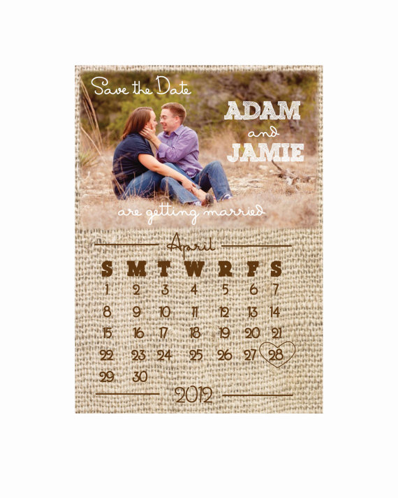 زفاف - Calendar Save the Date, Rustic Burlap with Photo