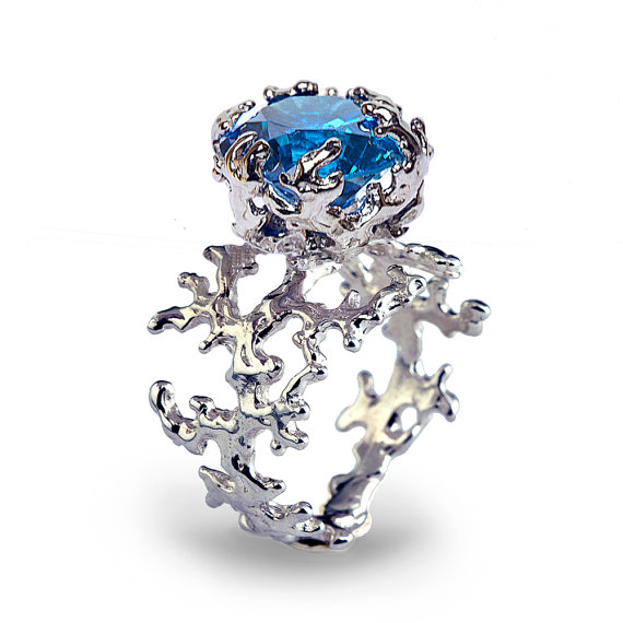 زفاف - CORAL London Blue Topaz Engagement Ring, 14k Gold Gemstone Ring, Unique Gold Ring,  Blue Topaz Ring, Unique Engagement Ring