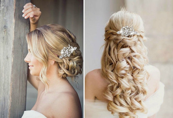 Wedding - Pearl Bridal Hair Comb, Silver Swarovski Crystal & Pearl Comb, Bridal Leaf Comb, Wedding Diamante Leaf Hair Comb, Bridal Silver Hair Comb