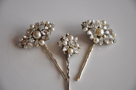 Hochzeit - Wedding Hair Pins,Wedding Bobby Pins,Rhinestonestone Hair Pins,Set Of three,Bridal Jewelry,Wedding Accessory,Vintage Style Hair Pins,PALOMA