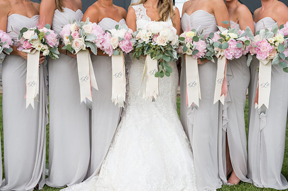 Mariage - custom monogrammed bouquet ribbon (3" wide grosgrain), bridal bouquet, bridesmaid bouquet
