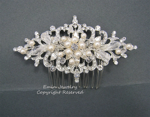 Hochzeit - Wedding Hair Accessories, Vintage Bridal Hair Combs, Pearl Rhinestone Crystal Wedding Hair Pieces Fascinator ,pettinino,Haarkamm