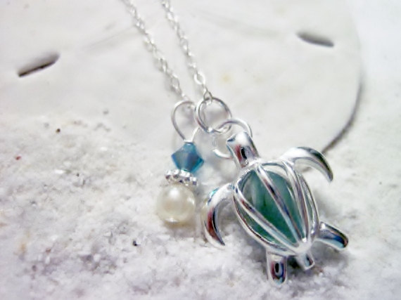 Wedding - Sea turtle necklace locket, sea glass jewelry, seaglass jewelry, Sea Glass necklace,  turtle locket
