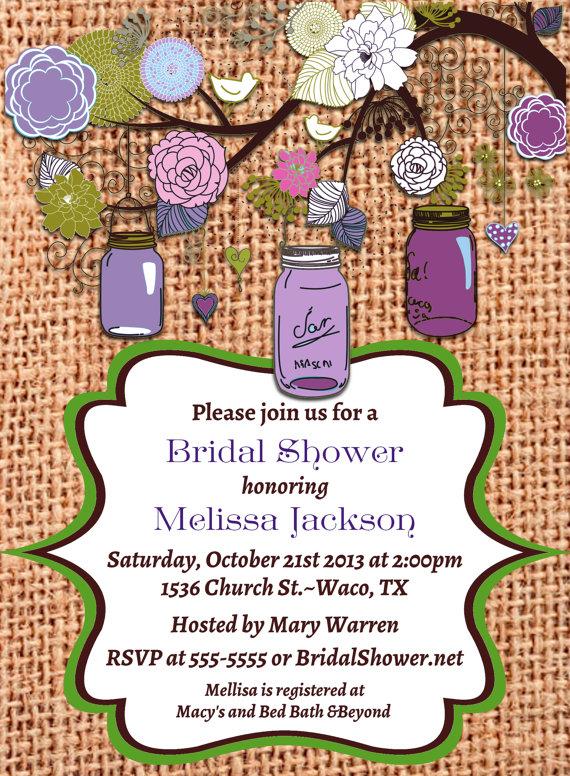 Свадьба - Mason Jar Invitations Bridal Shower Invitation Vintage Mason Jars Rustic Invite Wedding BabyShowerRehearsal Dinner