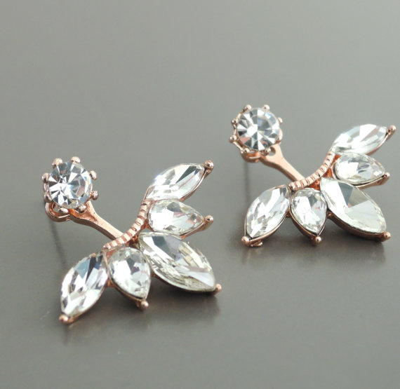 Hochzeit - Ear Jackets - Jacket Earrings - Rose Gold Earrings - Crystal Ear Jackets - Stud Earrings - Bridal Earrings