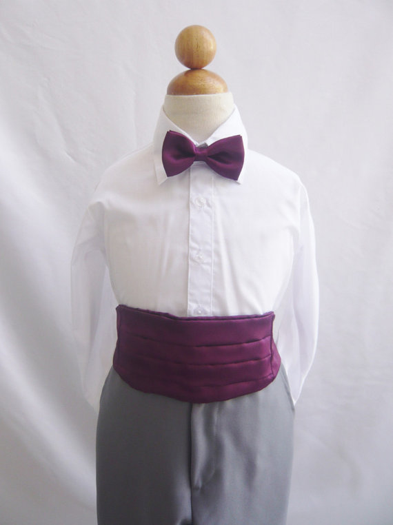 زفاف - Boy Vest with Cummerbund in Purple Plum for Ring Bearer, Communion, Wedding in Size S, M, L