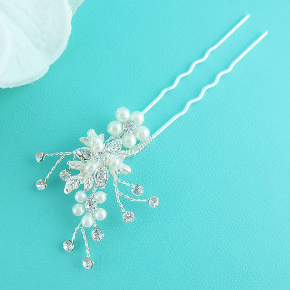 Hochzeit - Swarovski crystal pearl wedding hair pin, bridal hair accessories, pearl rhinestone hairpin, bridal hair pearl, bridal hairpins,hairpins