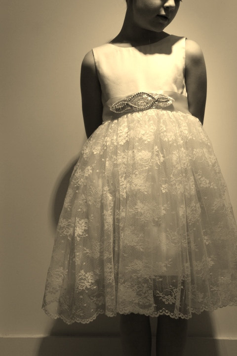 Wedding - Augustine...ivory organic cotton flower girl dress 2T-5