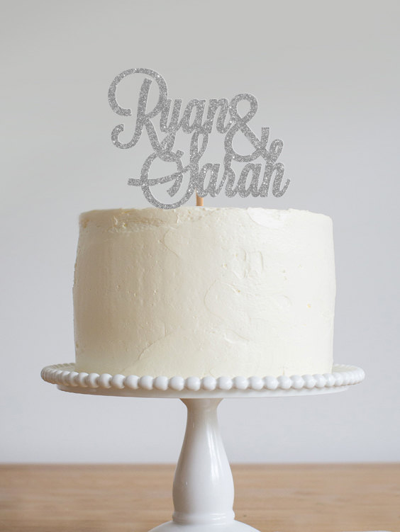 Свадьба - Personalized glitter wedding cake topper